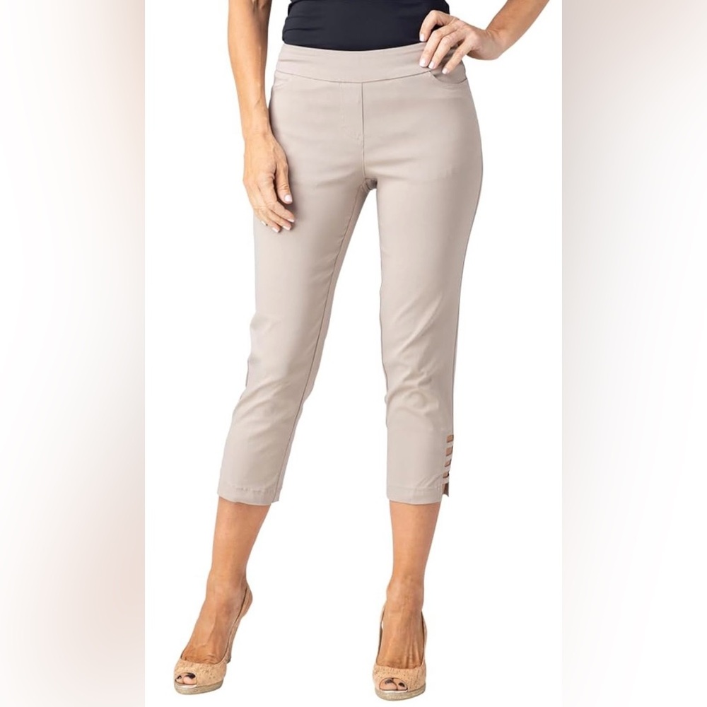 Slim-Sation Tan Cropped Women's Pants with Strap Details